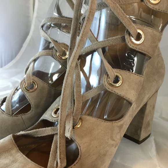 COACH Tan Lace Up Block Heeled Sandals in Lux Suede, Size 9 - Picture 3 of 10